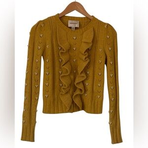 Industry Mustard Ruffle Sweater with Pearl Details